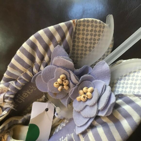 naartjie Girls Shoes Size 7 Lil Anise Peep Toe Flats Lavender Stripe Flower NEW - Picture 6 of 7